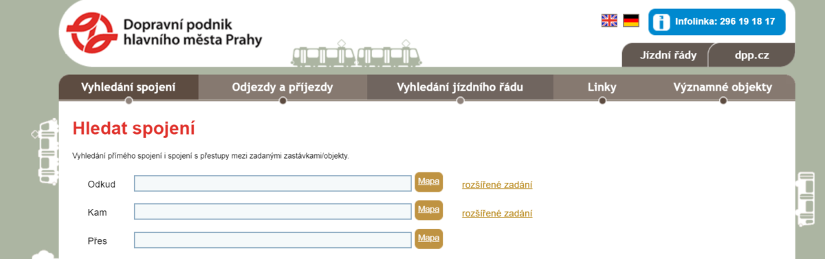 プラハ公共交通機関の交通検索