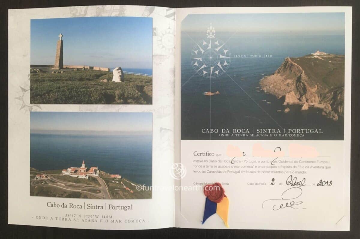 certificate of attendance,Cabo da Roca,Colares,Portugal
