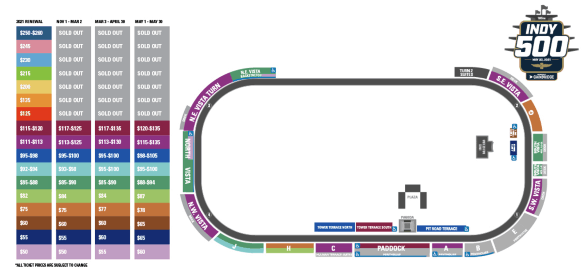 Indy 500, VIEW SEATING MAP
