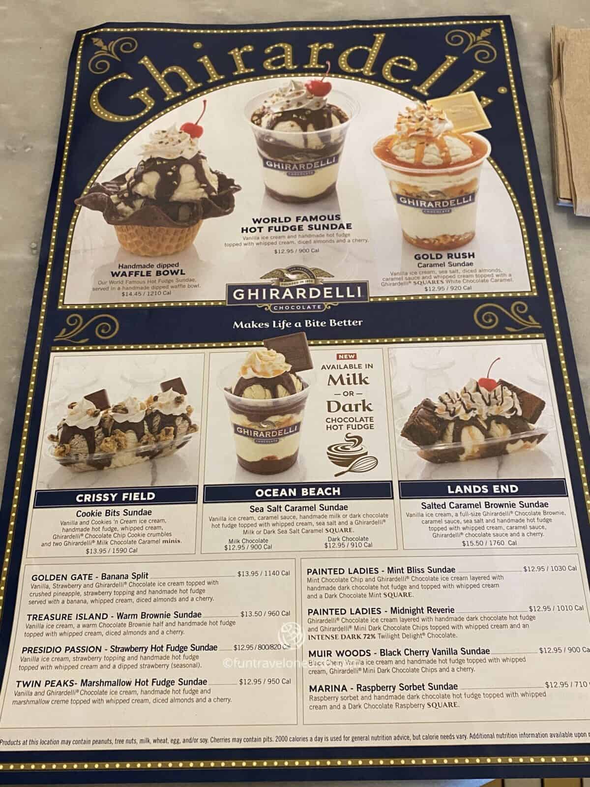 Ghirardelli, menu, San Francisco