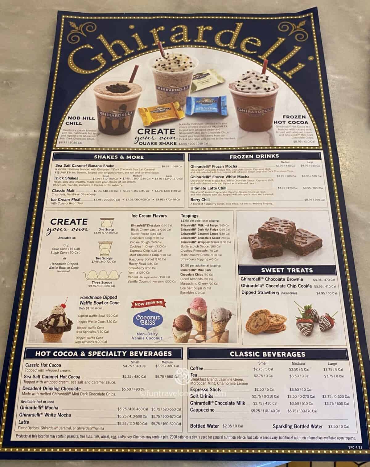 Ghirardelli, menu, San Francisco