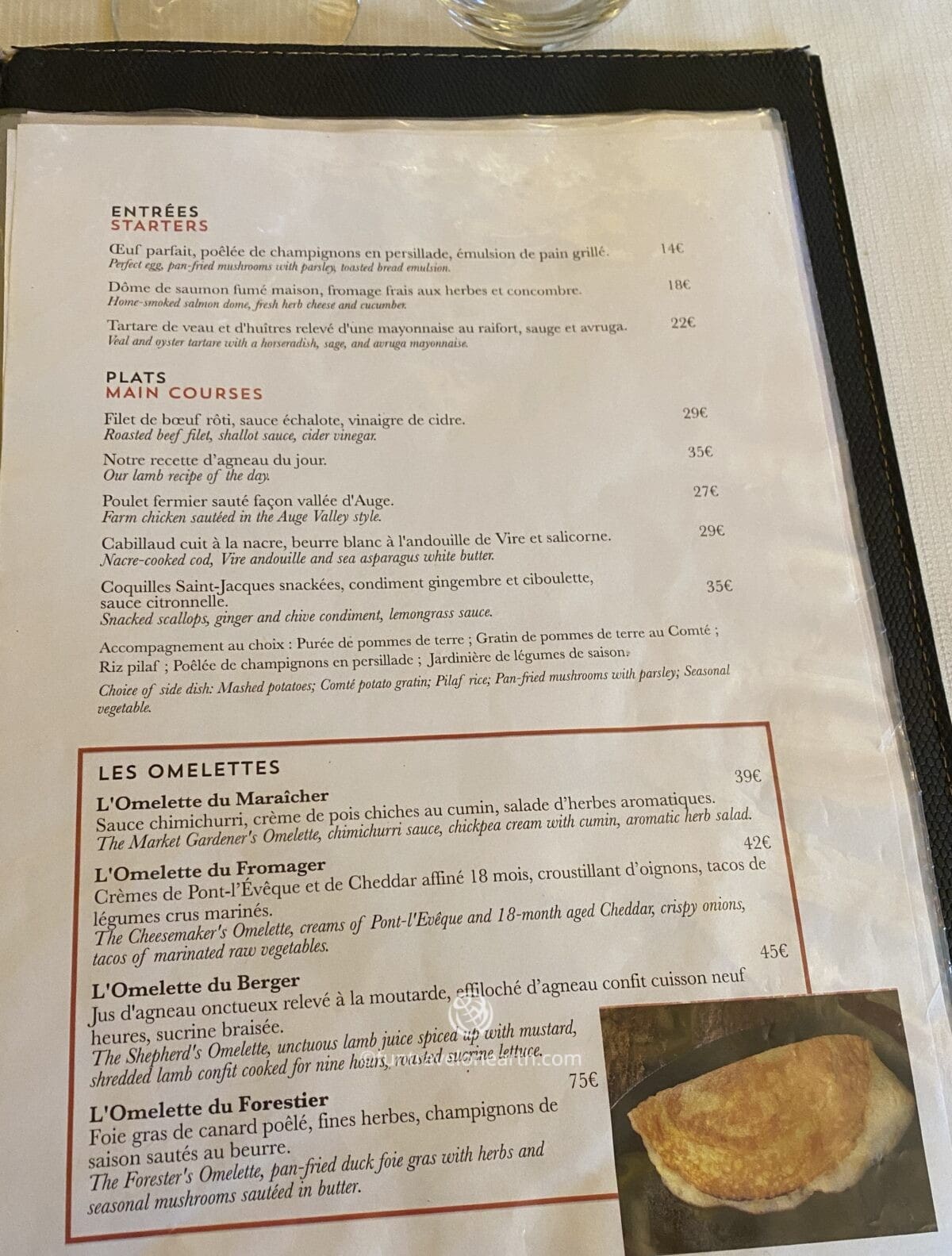 La Mère Poulard, Mont Saint Michel, Les Omelettes MENU