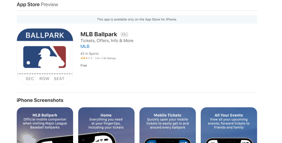 MLB Ballpark app